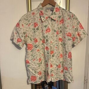 Cabin Creek Floral Button Down Shirt - Cream and Red